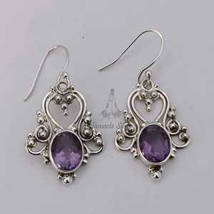 Boucles d'oreilles pendantes en améthyste faites à la main, argent sterling 925, bijoux bohèmes en pierres précieuses - Product Image 6