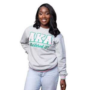 Gray KAKA Alphaa Sorority Sweatshirt <b>Pink</b> Green Letters, Cozy <b>Womens</b> Pullover <b>for</b> College Style & Casual Streetwear Greek Wears - Product Image 1
