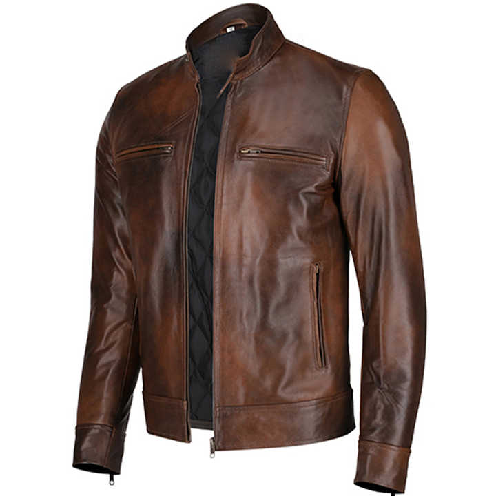 Real Leather Jackets Men Men's Brown Belted Motorcycle Leather