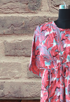 Kaftan pour femmes en coton pur à imprimé floral, col en V, manches courtes, longueur intégrale, confortable et élégant, pour les festivals d'été, vêtements de nuit imprimés