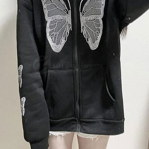 Sudadera con Capucha Personalizada OEM 2023 para Mujer, Talla Grande, Forrada, con Pedrería, Informal, Estampada, para Uso en Exteriores - Product Image 3