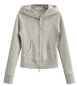 Sudadera con Capucha para Mujer, Informal, Cómoda, con Cierre, Nueva, de Algodón, Corta, a la Moda, Holgada, de Felpa - Product Image 4