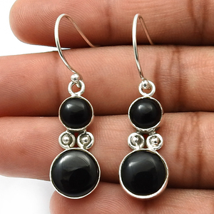 Nouveauté Design de luxe 925 argent Sterling naturel noir Onyx pierres précieuses boucles d'oreilles ethniques pour femme bijoux faits à la main en gros - Product Image 4