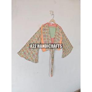 Top court en soie recyclé vêtements d'été haut court recyclé les plus tendances femmes chemise à nouer en V profond décontracté soie Wrap cravate haut chemisier - Product Image 5