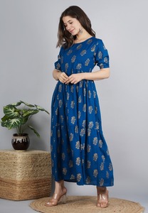 Ocasión Wear Nueva colección India Ecológico Vintage Mujer Manga corta Hasta el suelo Volantes Vestido cómodo natural - Product Image 3