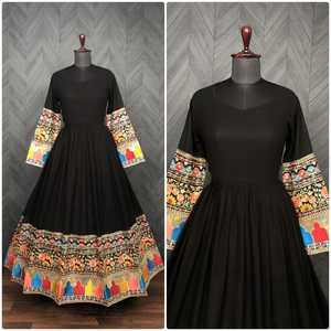 Vestido Anarkali para Mujer, Color Negro, Vestido de Fiesta Indio Anarkali, Vestido de Novia - Product Image 6