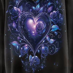 Sudadera con Capucha Galaxy Winter Terry con Estampado de Huellas de Pata Floral, Diseño de Corazón Rosa Morado, Felpa de Alta Calidad, Frente Blanco, Cordón Ajustable, Bolsillos Tipo Canguro - Product Image 3