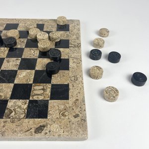 Jeu de dames en marbre fossile noir, plateau en pierre fait à la main, pièces de jeu en marbre moderne de qualité supérieure, jeu de société sûr pour le salon et la cuisine - Product Image 6