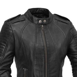 Chaqueta de motociclista de cuero personalizada para mujer, detalle de cremalleras largas, color negro, 2024 - Product Image 2