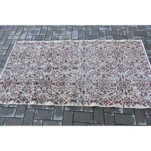Tapis turc à accents floraux 3,1x6 pieds, tapis en laine blanc vintage - Product Image 3
