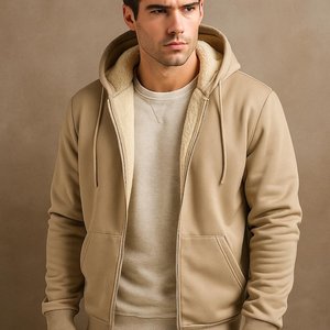 <b>Men's</b> 100% Cotton Knitted <b>Sherpa</b> <b>Lined</b> Fleece Solid <b>Hoodie</b> with Pocket Warm Winter Pullover Digital Printing OEM Service - Product Image 5
