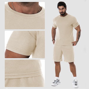 Wholesale Plus Size Men's Custom Logo Breathable Quick Dry Sport Clothes <b>Suits</b> Summer Solid 2-Piece Cotton <b>T</b>-<b>shirt</b> Short Sets - Product Image 3