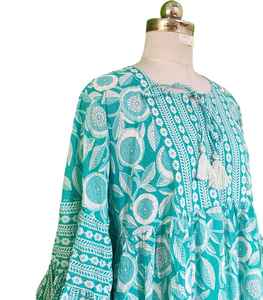 Robe maxi en coton indien à imprimé floral à la main, robe longue bohème d'été pour femmes - Product Image 5