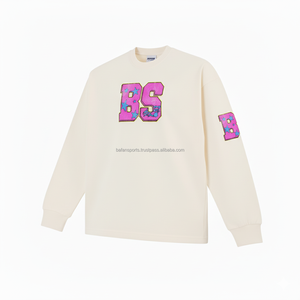 Sweat-shirt épais pour femmes Tissu en coton brossé Cream Shade Chenille Patch Letter Embroidery Women respirant Sweatshirts - Product Image 4