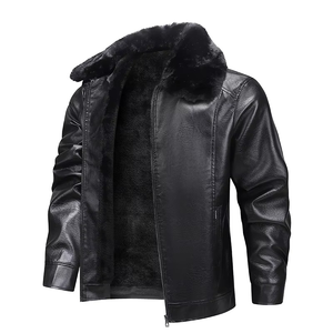 Blouson aviateur en simili cuir pour homme, col rond, doublure polaire, imperméable, coupe-vent, logo frontal, streetwear décontracté - Product Image 4