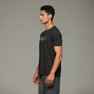 เสื้อยืดออกกำลังกายผู้ชายแบบรัดรูป-ผ้าถักโพลีเอสเตอร์ 100%-สีดำ - Product Image 2