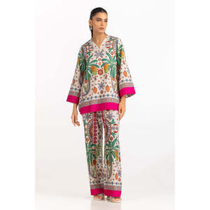 ชุดเซ็ต Cambric Bohemian Print IPST-77152 ไซส์ XS สำหรับผู้หญิง เสื้อแขนสามส่วนแบบไม่มีปก สำหรับชุดฤดูใบไม้ผลิ/ฤดูร้อน - Product Image 3