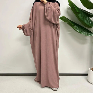 Trendy Women Kaftan Abaya Cotton Poly Blend Loose Fit Modest Floor Length Four-Way Stretch High Neck <b>Long</b> Sleeve <b>Dress</b> Ramadan - Product Image 5