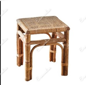 Taburete Cuadrado de Bambú Estilo Cabaña Moderna, con Asiento Tejido de Rafia Rústica, Ecológico y Ligero, para Sala de Estar, Cocina, Apartamento - Product Image 5