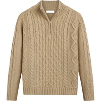 Suéter de Cuello Alto con Cremallera, Tejido de Punto Grueso de Algodón, Talla Grande, con Logotipo Bordado Personalizado, para Otoño e Invierno, para Niños
