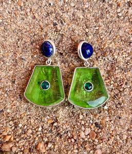 925 Sterling Silver Peridot With Lapis Lazuli Handmade <b>Earring</b> <b>Beautiful</b> Women <b>Earring</b> Two Stone <b>Earring</b> . - Product Image 2
