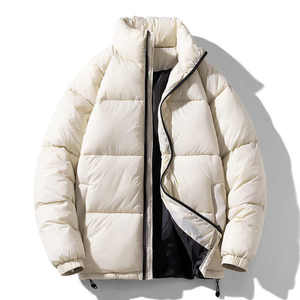 2026 Men's Stand Collar Puffer Jacket Custom Logo Zip Winter Coat Bubble Hood <b>Quilted</b> <b>Wool</b> Liner Windproof High Street - Product Image 1