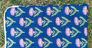 Handmade Quilted Cotton <b>Laptop</b> Sleeve: Blue Floral Print, Padded Protector - Product Image 2