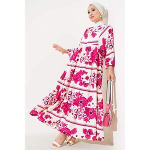 Robe à Motifs avec Col à Glands Prune - Product Image 1