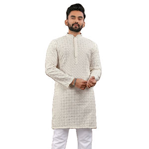 Men's Silk Kurta Collection Heavy Rayon with Lucknowi <b>Work</b> and <b>Mate</b> Sequence Traditional Wear for Parties - Product Image 1