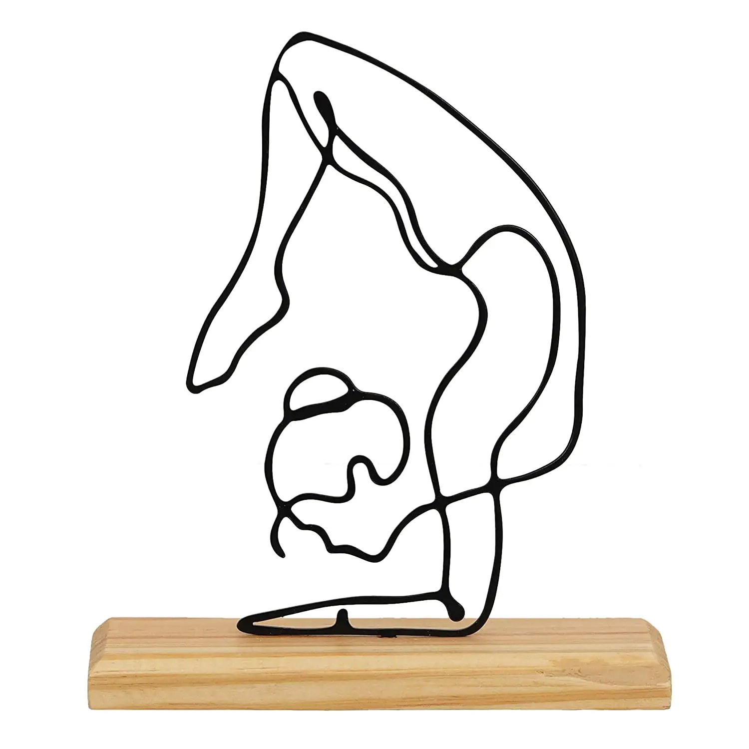 Vrouwen Yoga Pose Metalen Sculptuur Vrouwen Yoga Pose Pronkstuk Op Houten Basis Draad Art Ontwerpen Voor Thuis