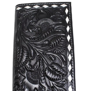 Cartera Unisex de Cuero Genuino Estilo Bohemio Premium, Diseño Artesanal con Cuentas a Rayas, Bloqueo RFID, Cierre de Cremallera, 4x8 Pulgadas - Product Image 1