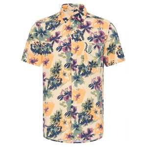 Camisas estampadas para hombre de estilo de vacaciones con mangas cortas bordado de etiqueta de logotipo personalizado y embalaje personal - Product Image 1