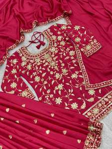 Haute qualité pur Chyon soie Salwar costume lourd broderie séquence travail traditionnel indien et pakistanais vêtements pour les fêtes - Product Image 4