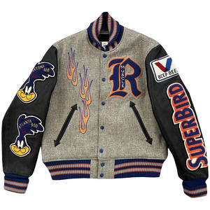 Chaqueta universitaria con logotipo personalizado para hombre, chaqueta de béisbol de pareja negra con bordado de mangas de cuero, chaqueta universitaria Letterman para hombre - Product Image 1