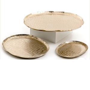 ชุดจานโลหะ3ชิ้นสำหรับงานแต่งงานของตกแต่งโต๊ะถาดเสิร์ฟอาหารชุบทอง - Product Image 1