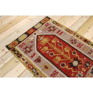Tapis turc 3,3x4,5 pieds, rouge, patchwork, en laine, avec envers en latex, design traditionnel écologique, poils moyens - Product Image 4