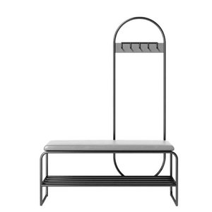 Minimalist Design Wooden <b>Shoe</b> Rack with Cushioned Seat and Hanging <b>Hooks</b> - Product Image 2
