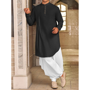 Tunique longue musulmane à col mandarin en coton imprimé Kurta pour homme | Vêtements ethniques parfaits pour les festivals - Product Image 4