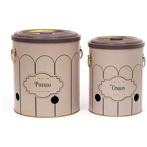 Juego de cubos de almacenamiento de patatas y cebollas de metal Diámetro 225x240mm (2 piezas) Diseño retro Retro - Product Image 1