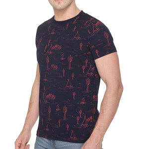 T-shirt à manches courtes pour homme, bleu foncé, imprimé motif désert rouge, col rond, coupe classique, tissu jersey en coton, t-shirts pour homme - Product Image 4