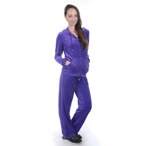 Ensemble de survêtement en velours pour femme, décontracté, imprimé, uni, 2 pièces, avec sweat à capuche zippé et pantalon de survêtement - Product Image 4