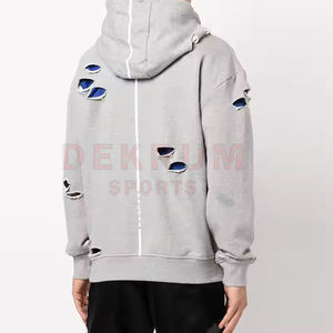 Moda Traje de moda Nuevo diseño de manga larga Hombres Sudadera con capucha desgastada Slim Fit Color liso Hombres Sudadera con capucha desgastada - Product Image 6