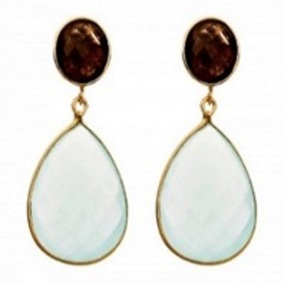 Boucles d'oreilles en argent Sterling 925 avec pierre précieuse Aqua calcédoine et Smoky, forme ronde et poire, nouvel arrivage - Product Image 1