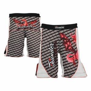 กางเกงมวยไทยคุณภาพสูง ระบายอากาศได้ดี พิมพ์ลายสีดำ โพลีเอสเตอร์ยืดหยุ่น ป้องกันแบคทีเรีย แห้งเร็ว สำหรับออกกำลังกาย - Product Image 1