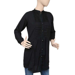 Women's Pleated Western <b>Net</b> <b>Top</b> - Black - Product Image 1