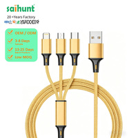 Kabel Pengisian Cepat USB 3-in-1 Spot Factory dengan Jalinan Nilon, Kabel Charger Multi Port yang Dapat Disesuaikan untuk Semua Ponsel