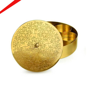 decorative golden metal masala box for kitchen spice box
