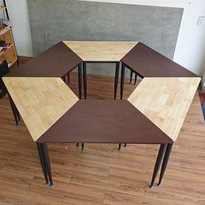 Set of 6 Trapezoidal <b>Tables</b> Minimalist Design Made of Rubber Wood with Iron Cone Legs <b>Office</b> Furniture-HBLG045 - Product Image 4