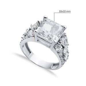 Blanco CZ piedra cuadrado diseño 925 anillo de racimo de plata turco hecho a mano al por mayor 925 joyería de plata esterlina - Product Image 2