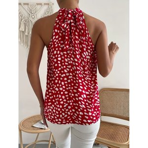 Blusa sin mangas con cuello alto y estampado para mujer de Jane, con detalle de lazo en la espalda, corte regular, tela fina de máxima calidad - Product Image 6